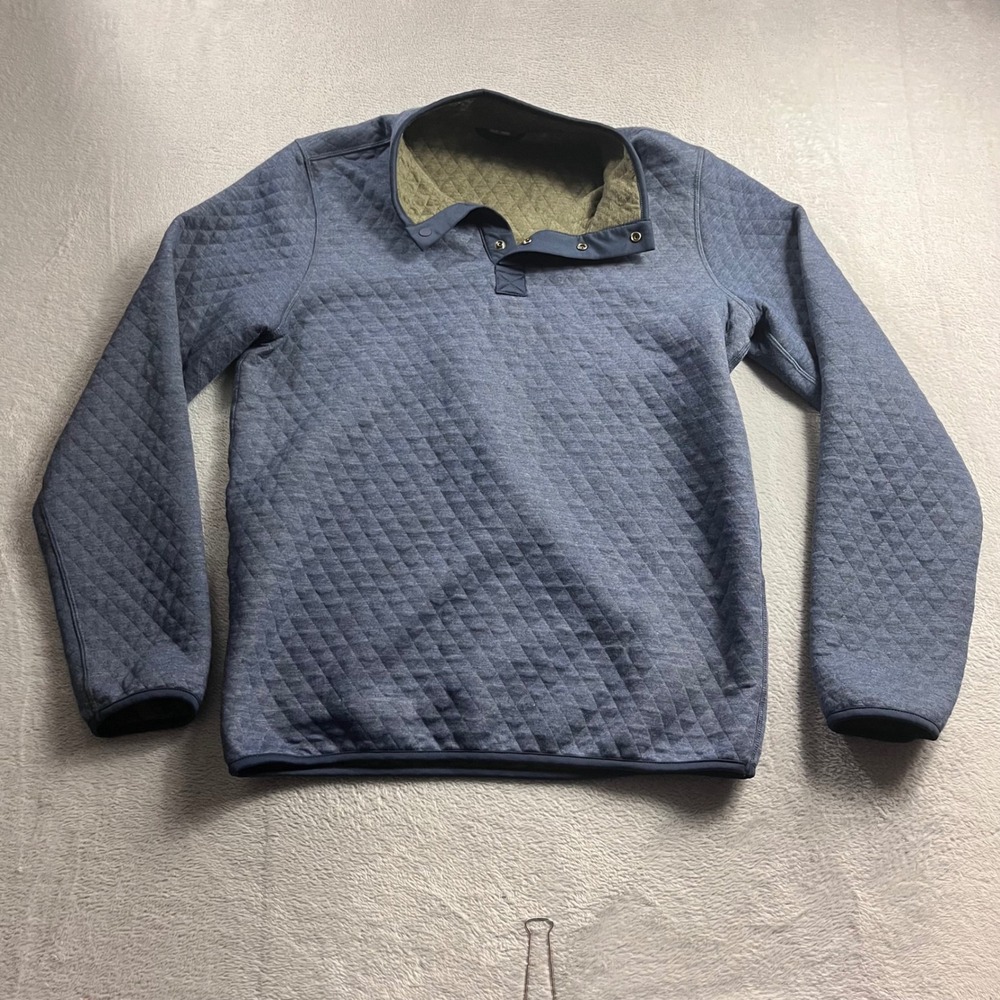 Marine Layer Mens Corbet Quilted Reversible Snap Pullover Blue Olive Large - Picture 3 of 8